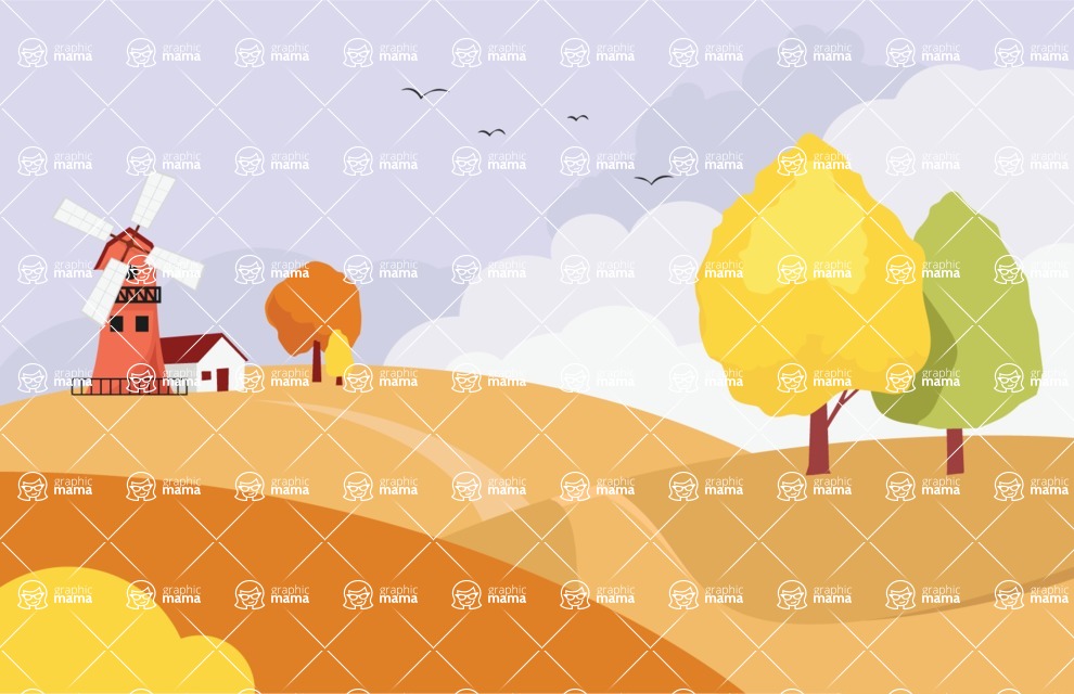 Nature Backgrounds, Patterns and Frames Themed Graphic Collection - Fields with Path Landscape Background